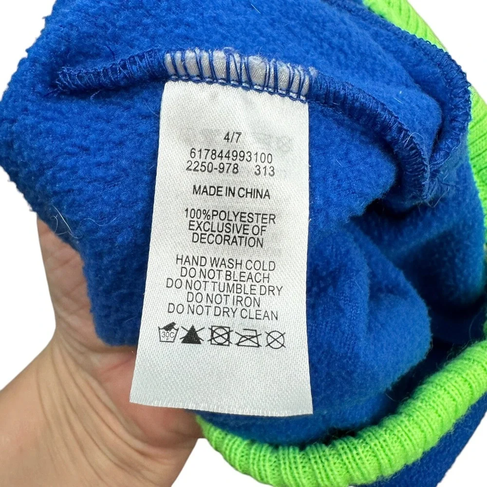 Nike Beanie Hat Cap Youth Boys Blue Neon Green One Size Check Swoosh‎